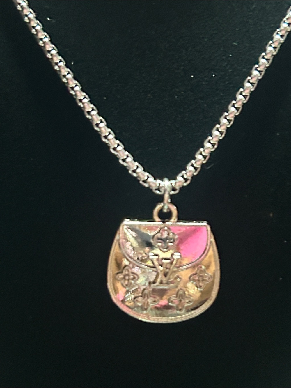 Monogram Purse Pendant Necklace - Silver Tone -stamped